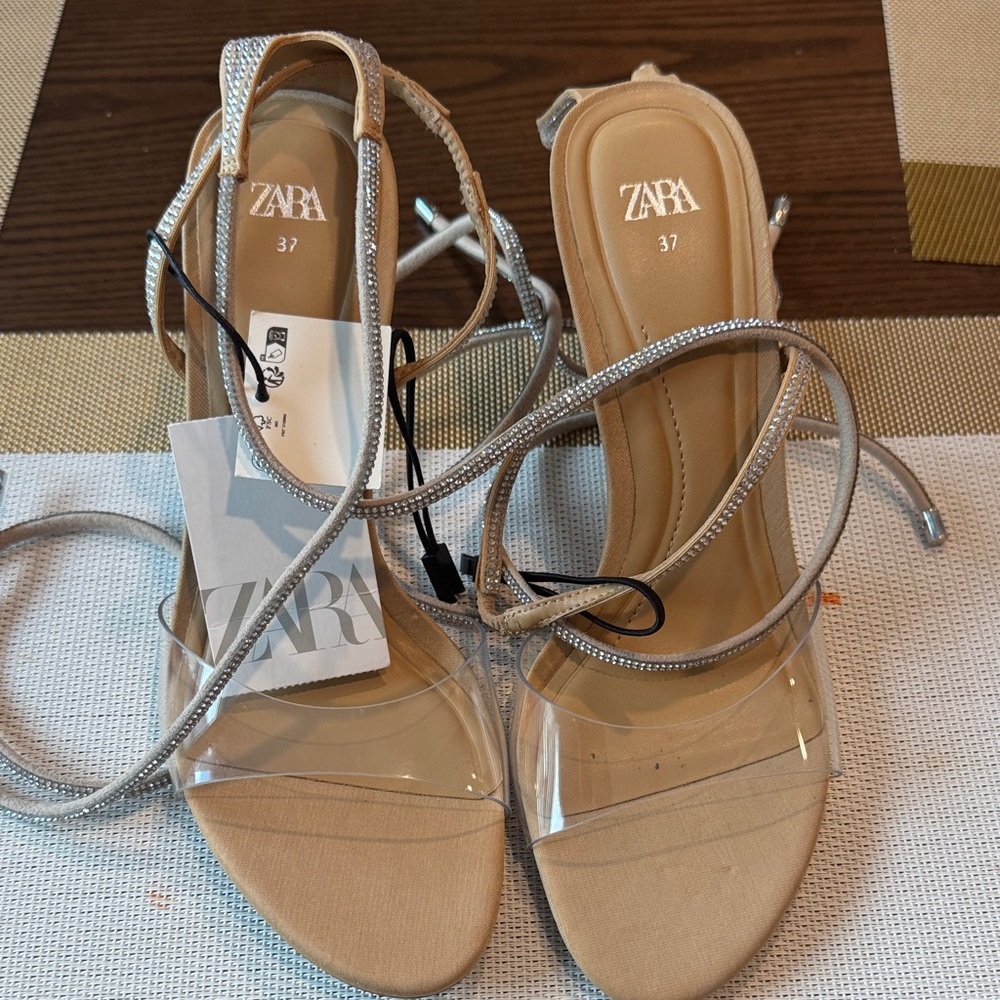 Zara Silver Heeled Strappy Shoes